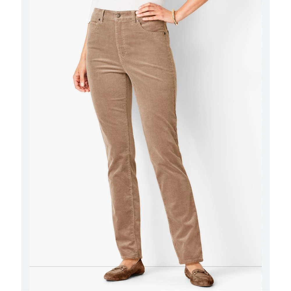 Talbots Light Brown Corduroy Pants High-Rise Straight-Leg Size 14WP Classic Fit